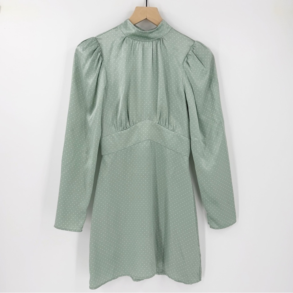 Reformation Samuel Long-Sleeve Polka Dot Mini Dress Silk 0 Feminine Wedding Gues